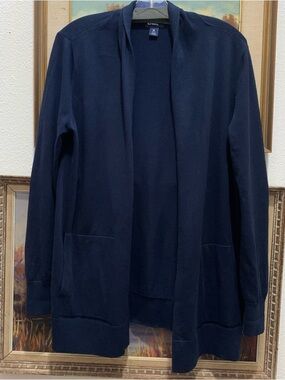 LANDS’ END navy blue cardigan 100% cotton size medium (10-12)